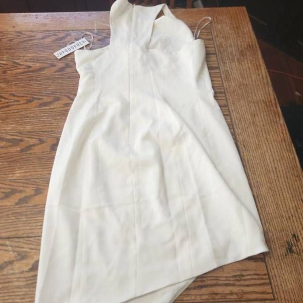 NWT Jay Godfrey Gallagher Mini  Dress Light Ivory White Asymmetrical Hem Sz 12 - Picture 4 of 4